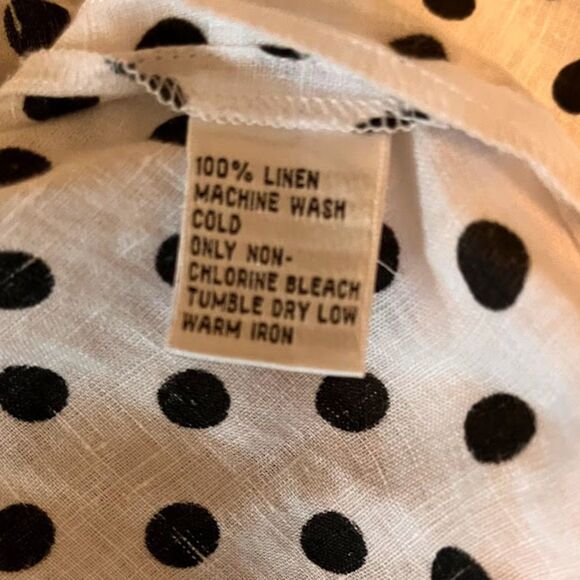 Talbots Petites Shacket 6P White Black Polka Dots 100% Linen Business Casual - Picture 6 of 8